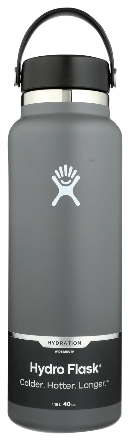 Hydro Flask Water Bottle - Insulated Stainless Steel - Wide Mouth Flex Lid, Non Spill, Leakproof and Refillable in 32 Oz Stone Gray