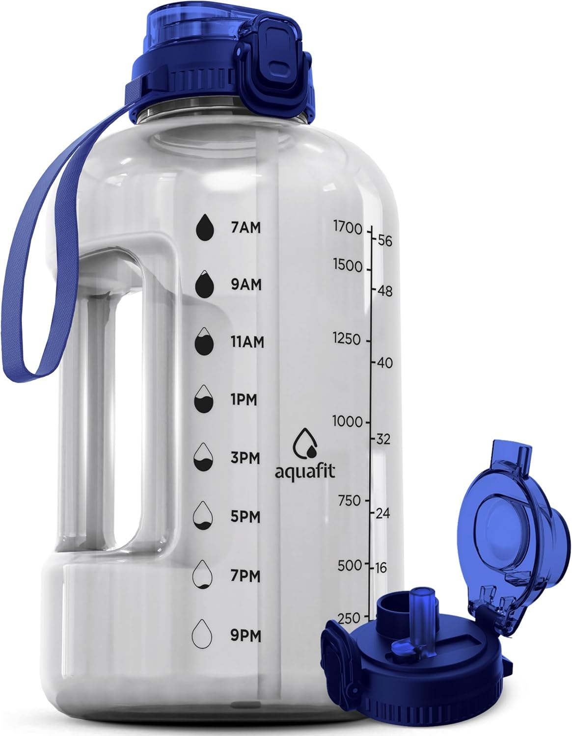 AQUAFIT 1 Gallon Water Bottle with Time Marker - Straw & Chug Lid - BPA Free Gym Water Bottle with Straw - Big Gallon Jug (Gray, 128 oz - 2 Lids) - My Store