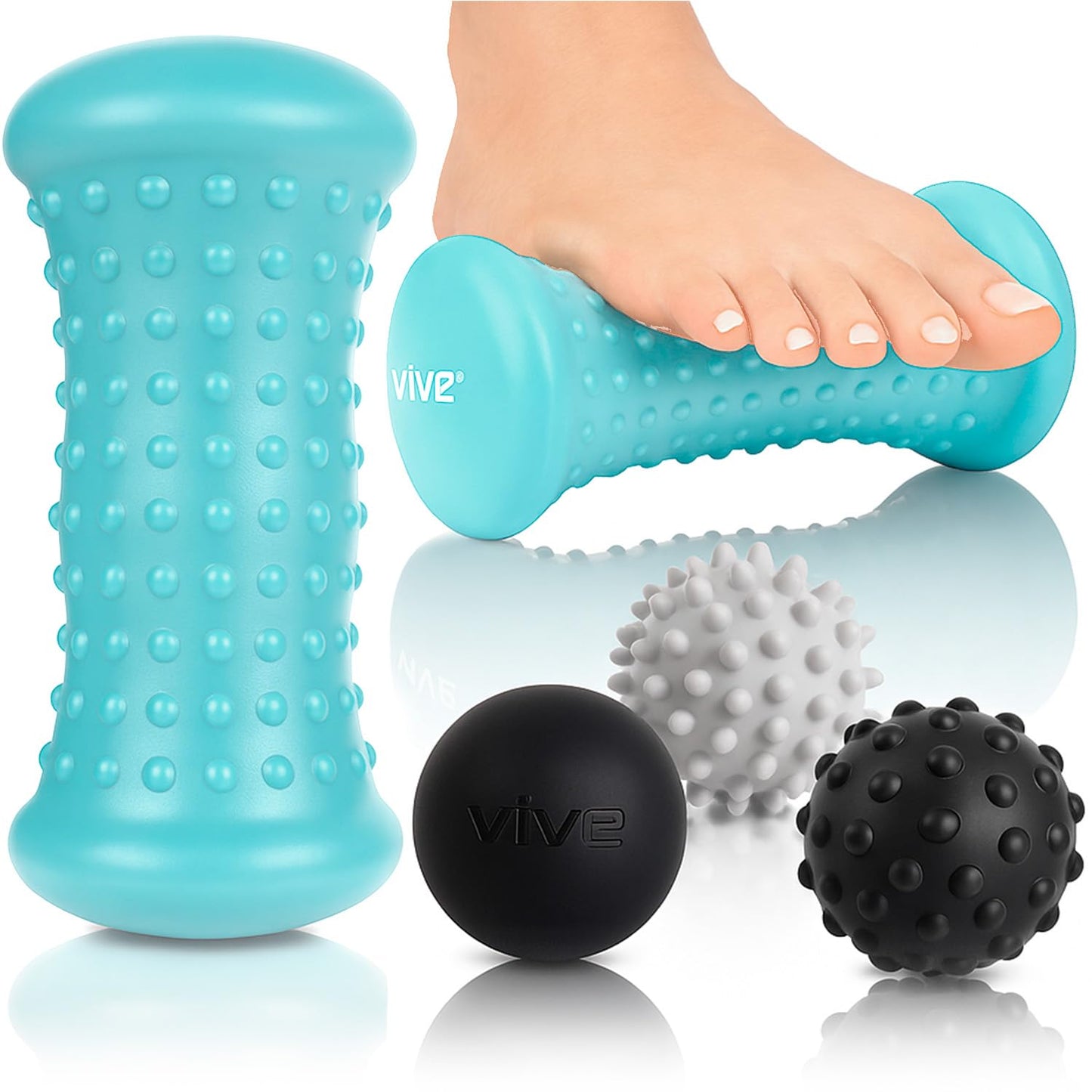 Vive Massage Ball Set (4 Piece) - Plantar Fasciitis Relief Foot Pain Hot Cold Therapy - Heel Spur, Sore Muscle, Trigger Point, Back, Arm, Neck, Shoulder, Leg Circulation Roller - My Store