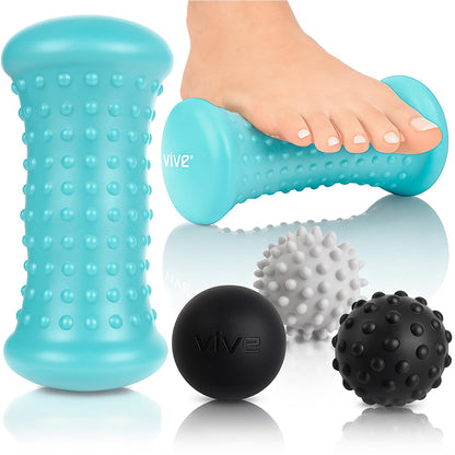 Vive Massage Ball Set (4 Piece) - Plantar Fasciitis Relief Foot Pain Hot Cold Therapy - Heel Spur, Sore Muscle, Trigger Point, Back, Arm, Neck, Shoulder, Leg Circulation Roller - My Store