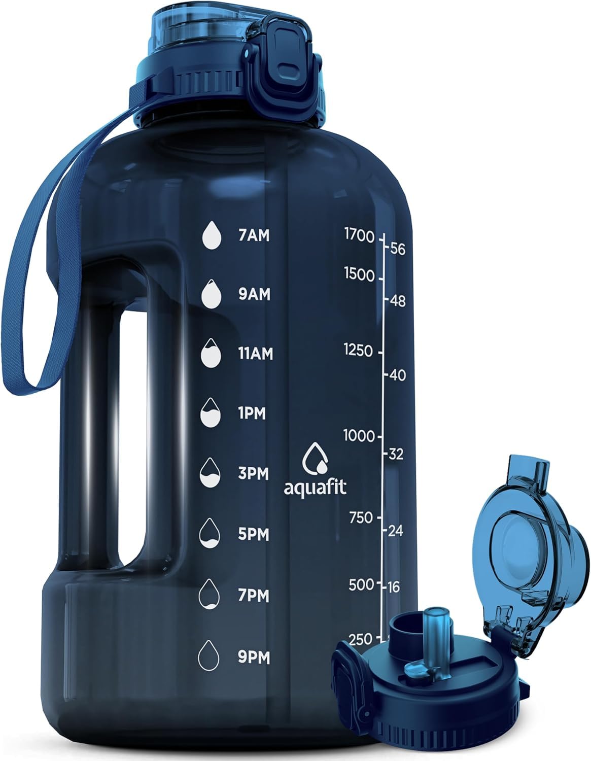 AQUAFIT 1 Gallon Water Bottle with Time Marker - Straw & Chug Lid - BPA Free Gym Water Bottle with Straw - Big Gallon Jug (Gray, 128 oz - 2 Lids) - My Store
