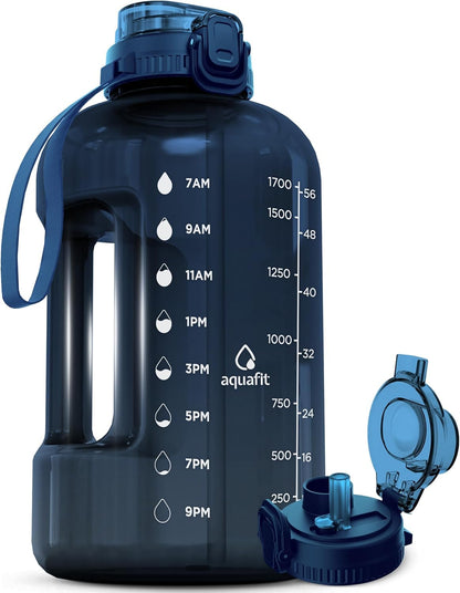 AQUAFIT 1 Gallon Water Bottle with Time Marker - Straw & Chug Lid - BPA Free Gym Water Bottle with Straw - Big Gallon Jug (Gray, 128 oz - 2 Lids) - My Store