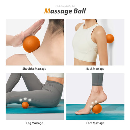 5 in1 Foam Roller Set, Trigger Point Foam Roller, Massage Roller Stick, Massage Ball, Resistance Band for Deep Muscle Massage Pilates Yoga,Fitness Exercise for Whole Body (Black-Red) - My Store