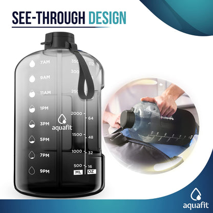 AQUAFIT 1 Gallon Water Bottle with Time Marker - Straw & Chug Lid - BPA Free Gym Water Bottle with Straw - Big Gallon Jug (Gray, 128 oz - 2 Lids) - My Store