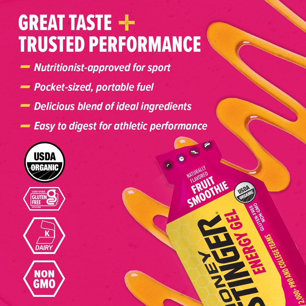 Honey Stinger Organic Fruit Smoothie Energy Gel, Gluten Free & Caffeine Free, for Exercise, Running and Performance, Sports Nutrition for Home & Gym, Pre and Mid Workout, 12 Pack, 13.2 Ounce