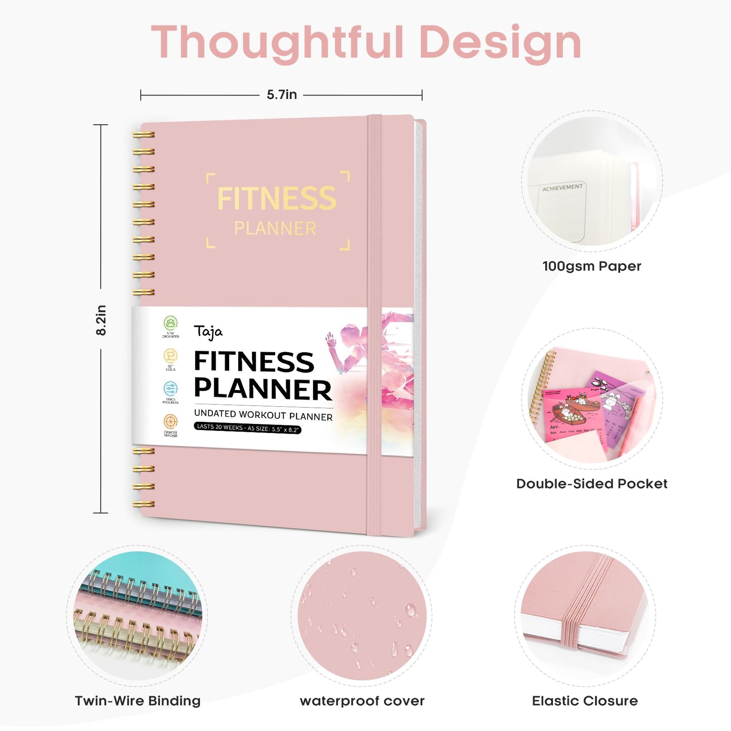 Fitness Workout Journal for Women & Men, A5(5.5" x 8.2") Workout Log Book Planner for Tracking, Progress, and Achieving Your Wellness Goals - Green - My Store