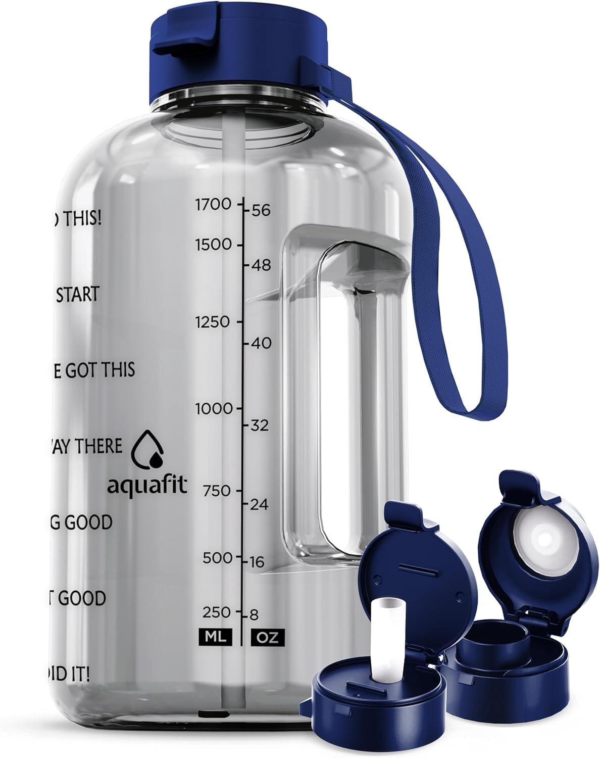 AQUAFIT 1 Gallon Water Bottle with Time Marker - Straw & Chug Lid - BPA Free Gym Water Bottle with Straw - Big Gallon Jug (Gray, 128 oz - 2 Lids) - My Store