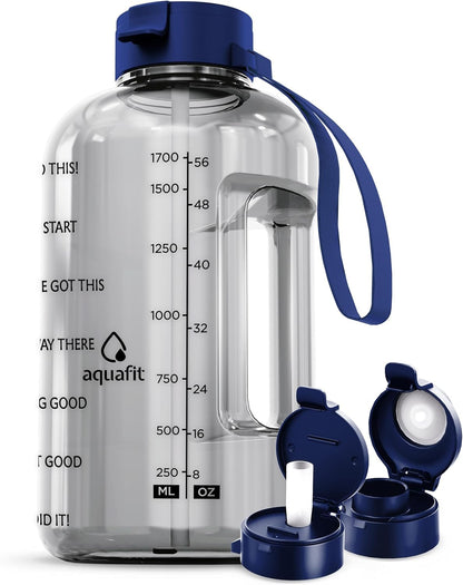 AQUAFIT 1 Gallon Water Bottle with Time Marker - Straw & Chug Lid - BPA Free Gym Water Bottle with Straw - Big Gallon Jug (Gray, 128 oz - 2 Lids) - My Store