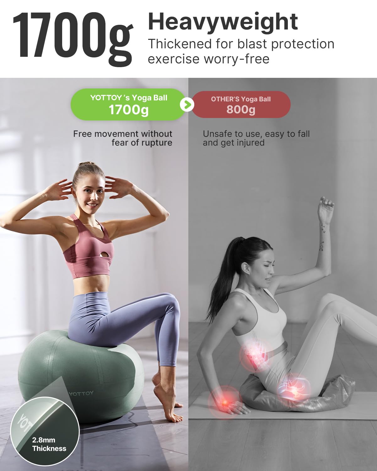 YOTTOY Anti-Burst Exercise Ball for Working Out, Yoga & Pregnancy, Extra Thick Workout Ball for Physical Therapy & Fitness - My Store
