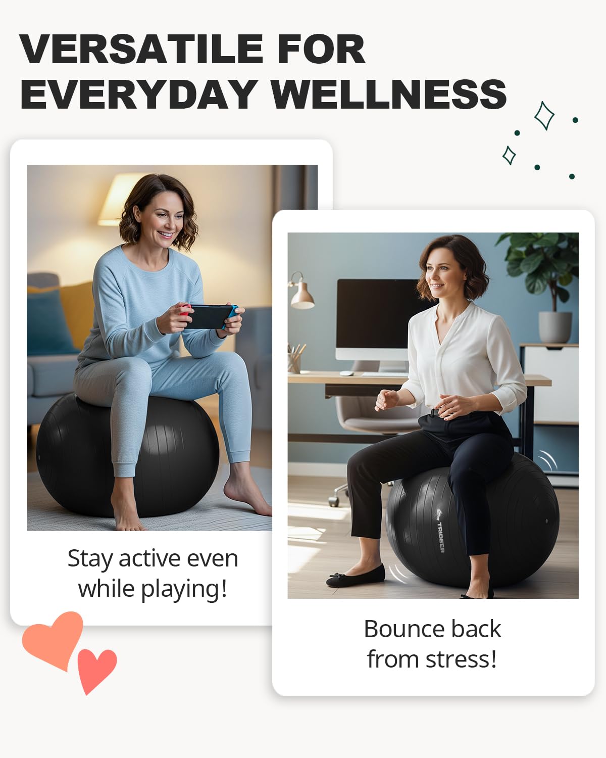 Trideer Extra Thick Yoga Ball Exercise Ball, 5 Sizes Gym Ball, Heavy Duty Ball Chair for Balance, Stability, Pregnancy, Quick Pump Included - My Store