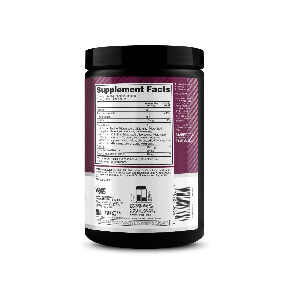 Optimum Nutrition Amino Energy - Pre Workout with Green Tea, BCAA, Amino Acids, Keto Friendly, Green Coffee Extract, Energy Powder - Concord Grape, 65 Servings (Packaging May Vary)