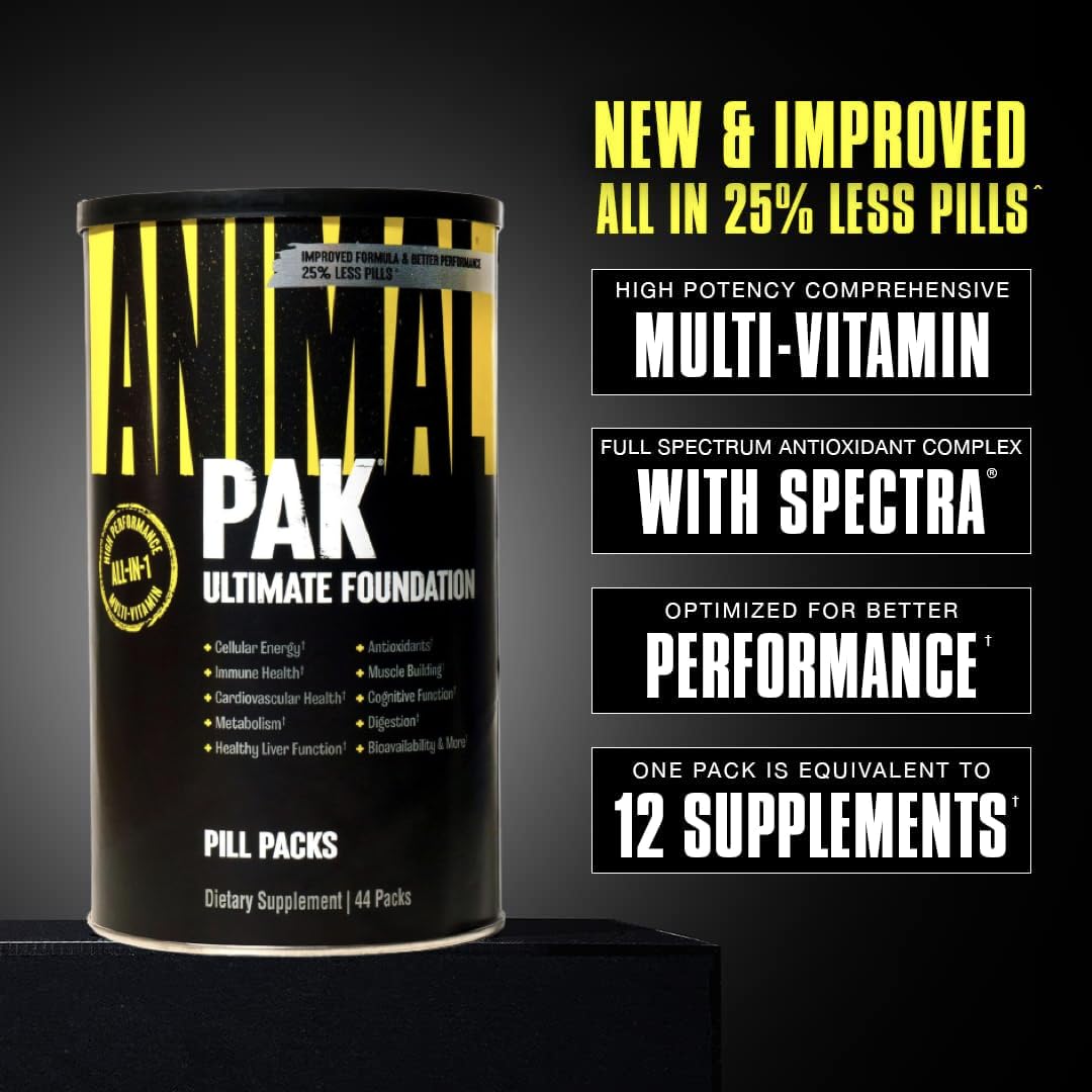 Animal Pak - Convenient Multivitamin for Men & Women Daily All-in-One Vitamin & Supplement Pack - Zinc, Vitamins C, B, D, Amino Acids, and Immune Support - Sports Nutrition Performance - 44 Count - My Store
