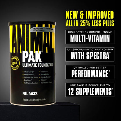 Animal Pak - Convenient Multivitamin for Men & Women Daily All-in-One Vitamin & Supplement Pack - Zinc, Vitamins C, B, D, Amino Acids, and Immune Support - Sports Nutrition Performance - 44 Count - My Store