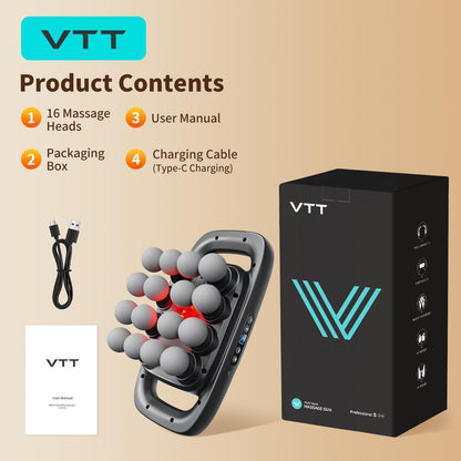 VTT 16-Head Massage Gun Set, Deep Tissue Percussion Massager with 3 Modes & 30 Intensities,Quiet Muscle Massage Gun for Back,Shoulders, Legs, Foot, Body Muscle Pain Relief - My Store