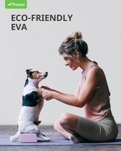 Trideer Yoga Blocks 2 Pack, Soft Non-Slip Foam Blocks with Beveled Edges for Alignment and Stretching in Yoga, Pilates, and Dance - Supportive, Lightweight, Odor Resistant, Latex-Free