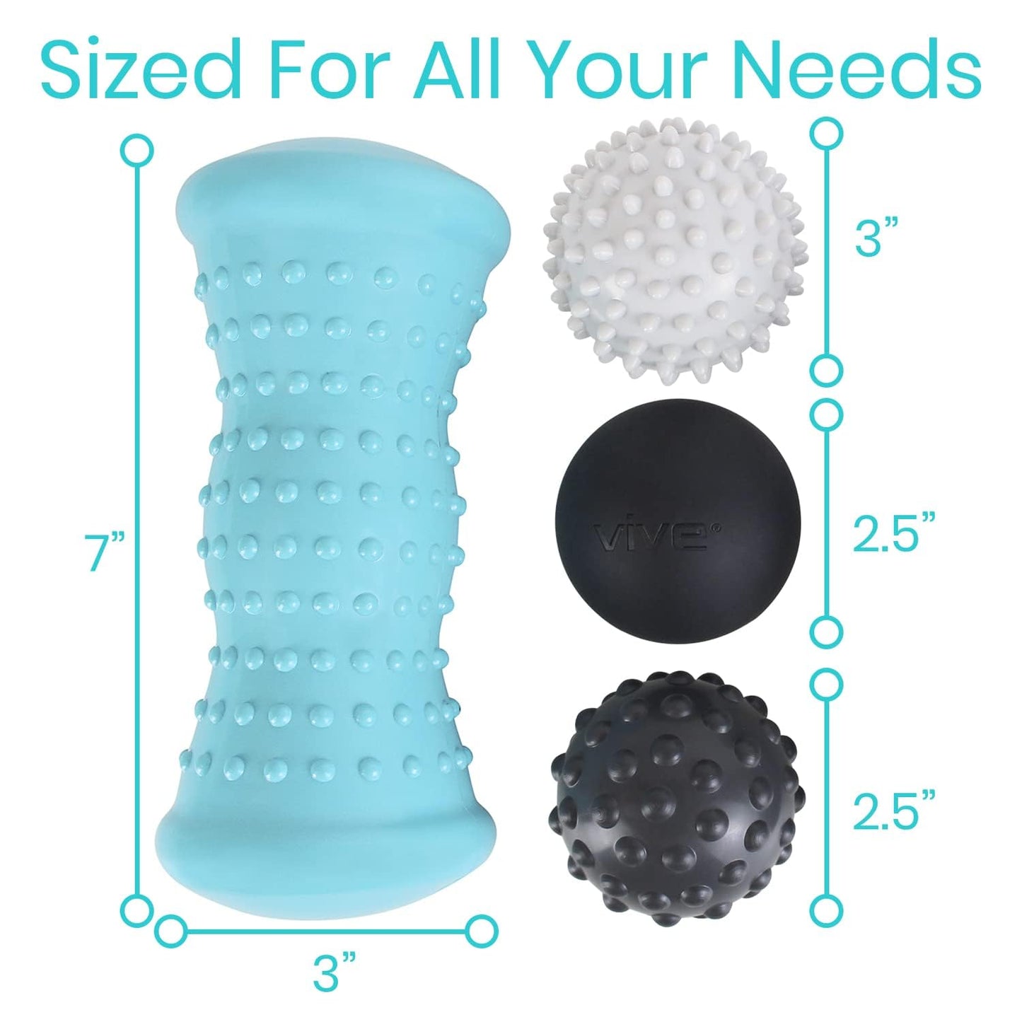 Vive Massage Ball Set (4 Piece) - Plantar Fasciitis Relief Foot Pain Hot Cold Therapy - Heel Spur, Sore Muscle, Trigger Point, Back, Arm, Neck, Shoulder, Leg Circulation Roller - My Store