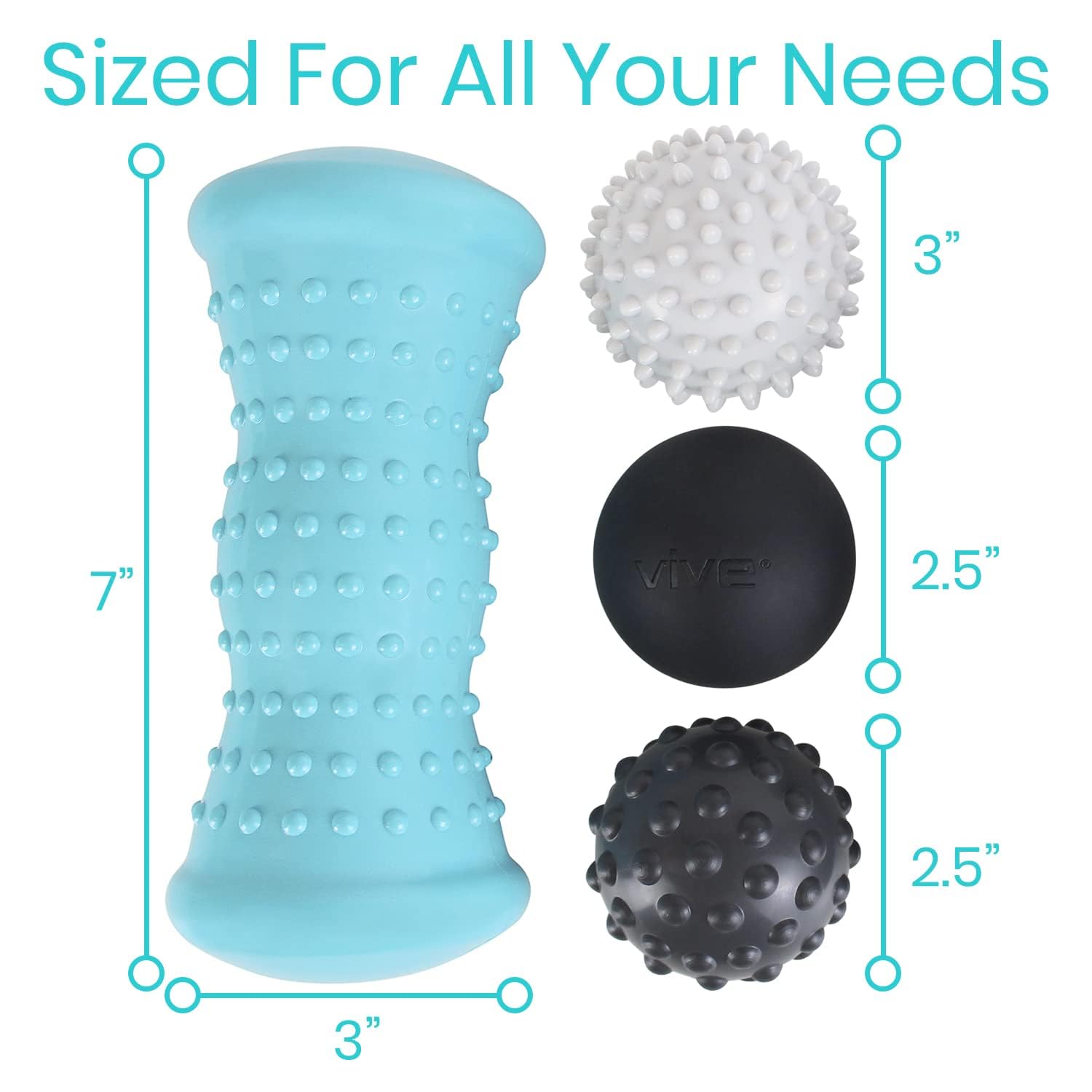 Vive Massage Ball Set (4 Piece) - Plantar Fasciitis Relief Foot Pain Hot Cold Therapy - Heel Spur, Sore Muscle, Trigger Point, Back, Arm, Neck, Shoulder, Leg Circulation Roller - My Store