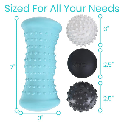Vive Massage Ball Set (4 Piece) - Plantar Fasciitis Relief Foot Pain Hot Cold Therapy - Heel Spur, Sore Muscle, Trigger Point, Back, Arm, Neck, Shoulder, Leg Circulation Roller - My Store