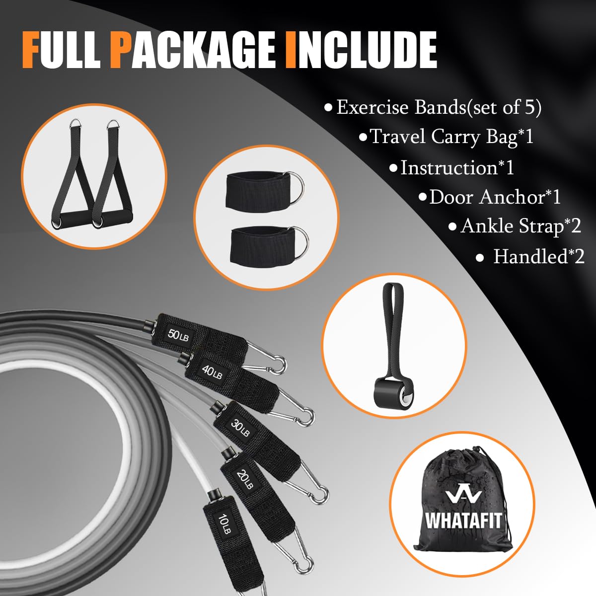 WHATAFIT Resistance Bands, Exercise Bands，Resistance Bands for Working Out, Work Out Bands with Handles for Men and Women Fitness, Strength Training Home Gym Equipment - My Store