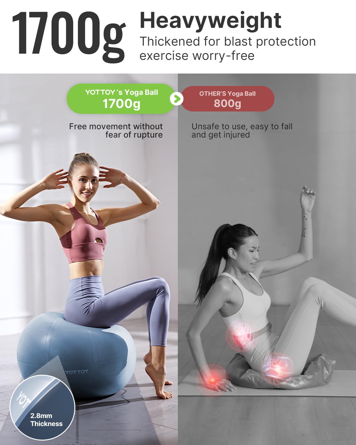YOTTOY Anti-Burst Exercise Ball for Working Out, Yoga & Pregnancy, Extra Thick Workout Ball for Physical Therapy & Fitness - My Store