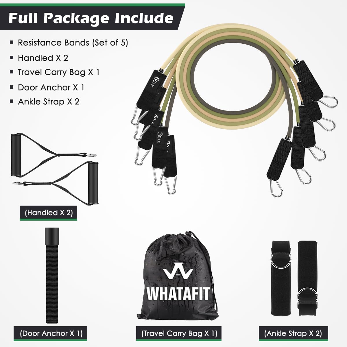 WHATAFIT Resistance Bands, Exercise Bands，Resistance Bands for Working Out, Work Out Bands with Handles for Men and Women Fitness, Strength Training Home Gym Equipment - My Store