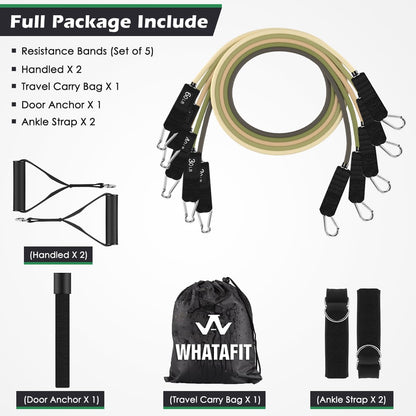 WHATAFIT Resistance Bands, Exercise Bands，Resistance Bands for Working Out, Work Out Bands with Handles for Men and Women Fitness, Strength Training Home Gym Equipment - My Store