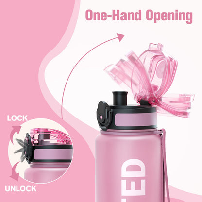 Sahara Sailor Water Bottle, 32/25/17oz Durable and Leakproof Water Bottles Motivational with Time Marker, Tritan, BPA Free, Wide Mouth with Easy Clean Brush for Gym, Travel, School, Office (1 Bottle) - My Store