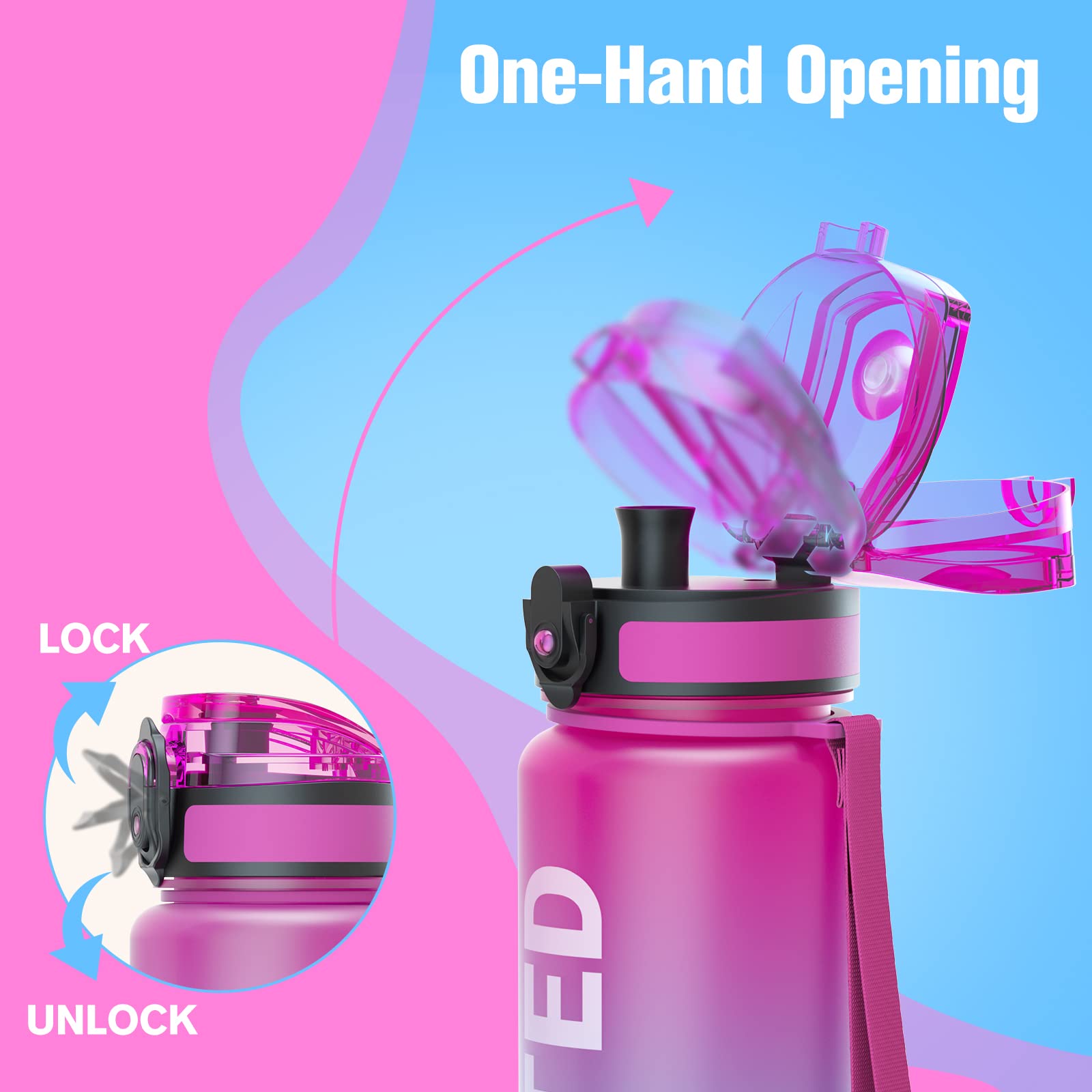 Sahara Sailor Water Bottle, 32/25/17oz Durable and Leakproof Water Bottles Motivational with Time Marker, Tritan, BPA Free, Wide Mouth with Easy Clean Brush for Gym, Travel, School, Office (1 Bottle) - My Store