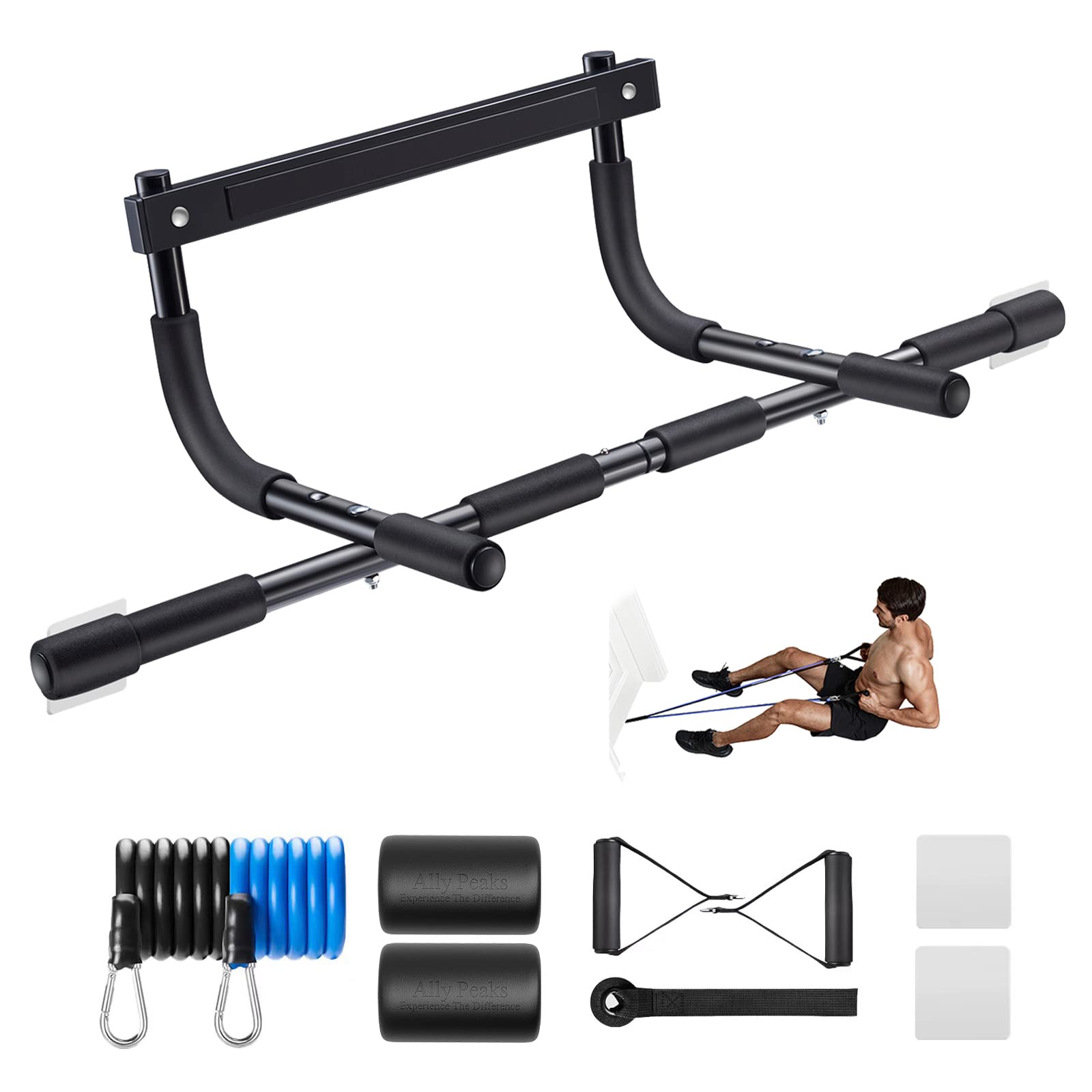 Ally Peaks Pull Up Bar for Doorway | Thickened Steel Max Limit 440 lbs Upper Body Fitness Workout Bar| Multi-Grip Strength for Doorway | Indoor Chin-Up Bar Fitness Trainer for Home Gym Portable - My Store