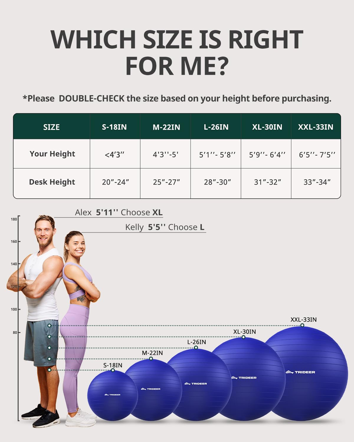 Trideer Extra Thick Yoga Ball Exercise Ball, 5 Sizes Gym Ball, Heavy Duty Ball Chair for Balance, Stability, Pregnancy, Quick Pump Included - My Store