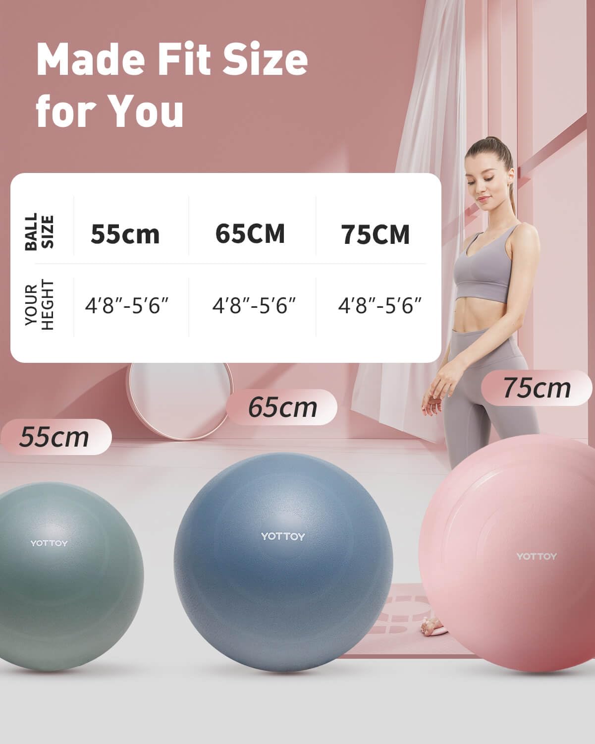 YOTTOY Anti-Burst Exercise Ball for Working Out, Yoga & Pregnancy, Extra Thick Workout Ball for Physical Therapy & Fitness - My Store