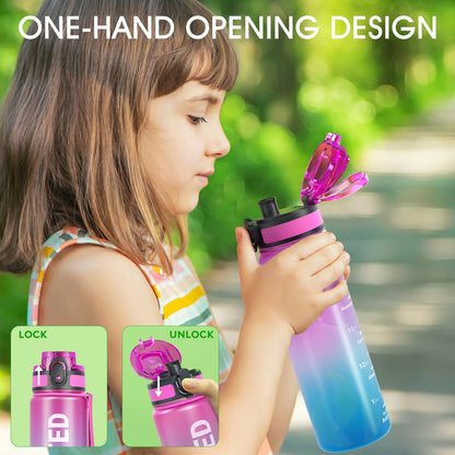 Sahara Sailor Water Bottle, 32/25/17oz Durable and Leakproof Water Bottles Motivational with Time Marker, Tritan, BPA Free, Wide Mouth with Easy Clean Brush for Gym, Travel, School, Office (1 Bottle) - My Store