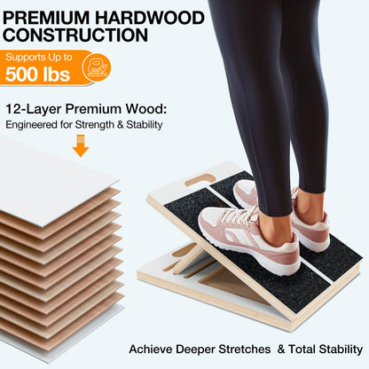 TEMI Slant Board for Calf-Stretching - Wooden Incline Wedge Stretcher for Squats, Foot & Ankle Mobility, Portable Fitness Equipment, Balance Block for Heel Stretch - My Store