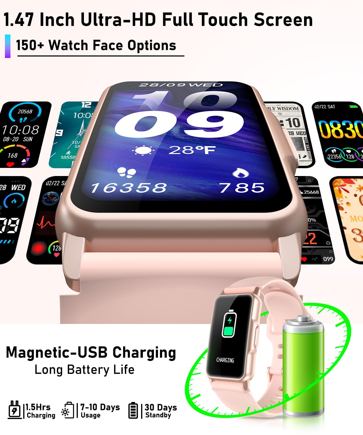 Smart Watch Fitness Tracker with 24/7 Heart Rate, Blood Oxygen Blood Pressure Monitor Sleep Tracker 120 Sports Modes Activity Trackers Step Calorie Counter IP68 Waterproof for Andriod iPhone Women Men - My Store