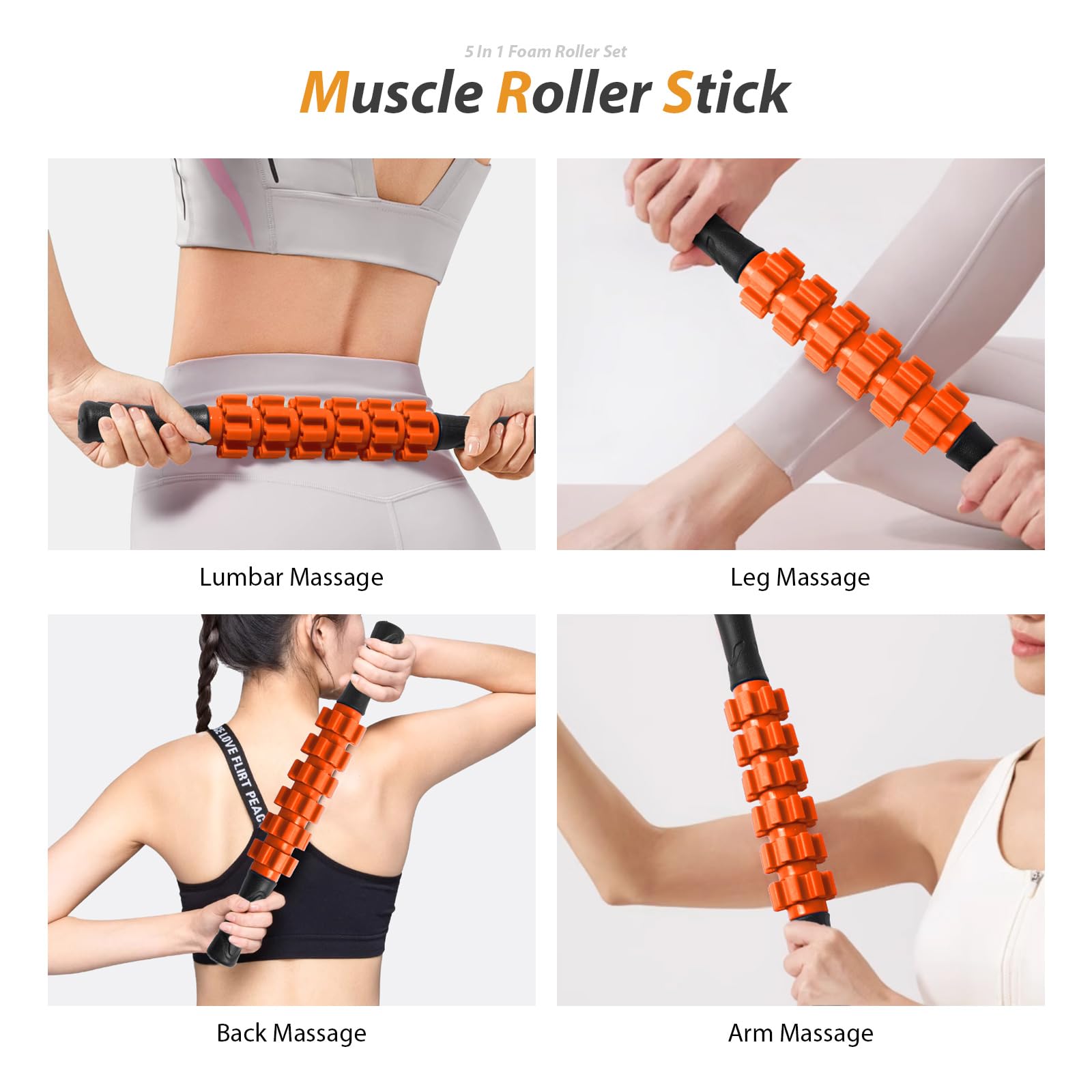 5 in1 Foam Roller Set, Trigger Point Foam Roller, Massage Roller Stick, Massage Ball, Resistance Band for Deep Muscle Massage Pilates Yoga,Fitness Exercise for Whole Body (Black-Red) - My Store