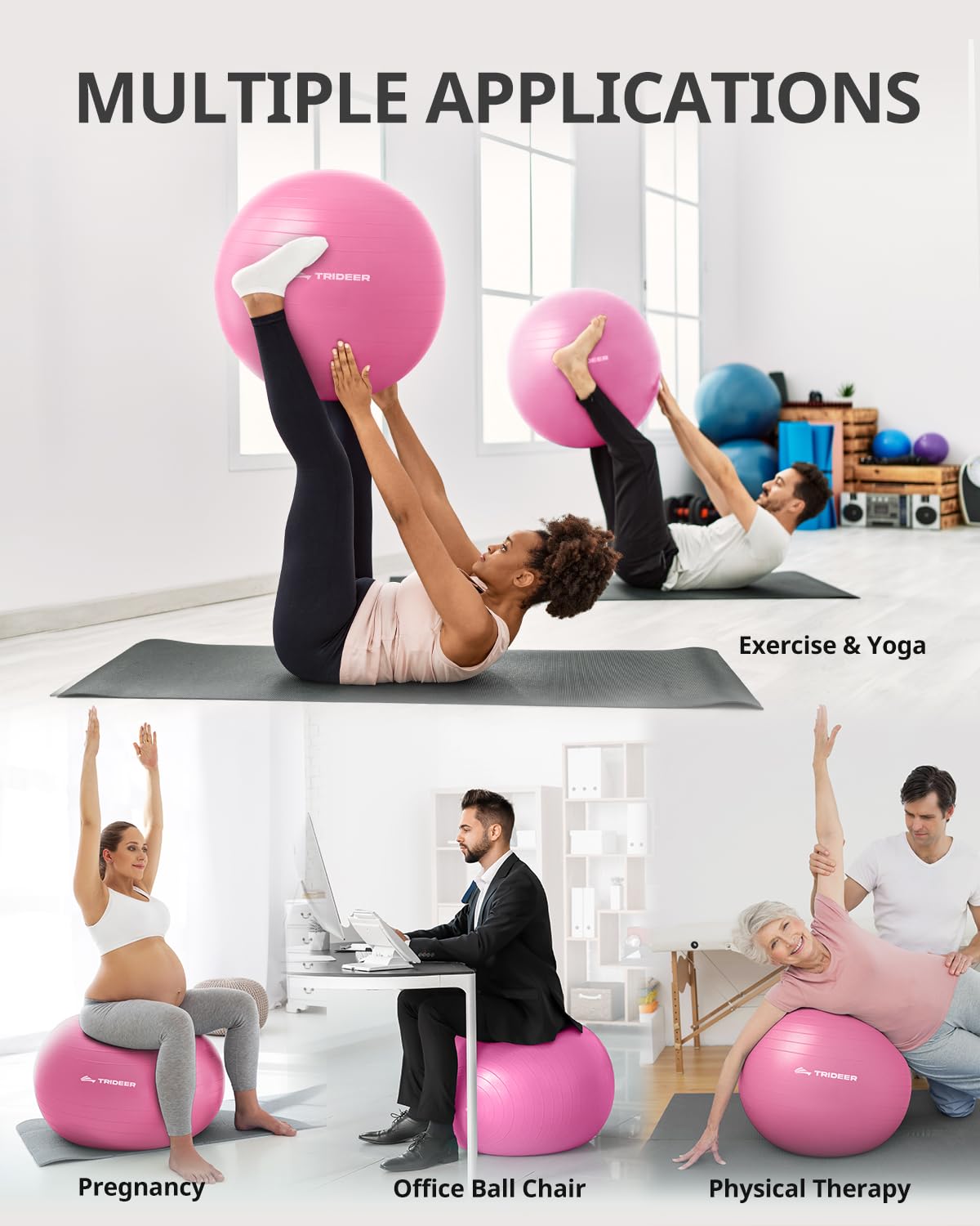 Trideer Extra Thick Yoga Ball Exercise Ball, 5 Sizes Gym Ball, Heavy Duty Ball Chair for Balance, Stability, Pregnancy, Quick Pump Included - My Store