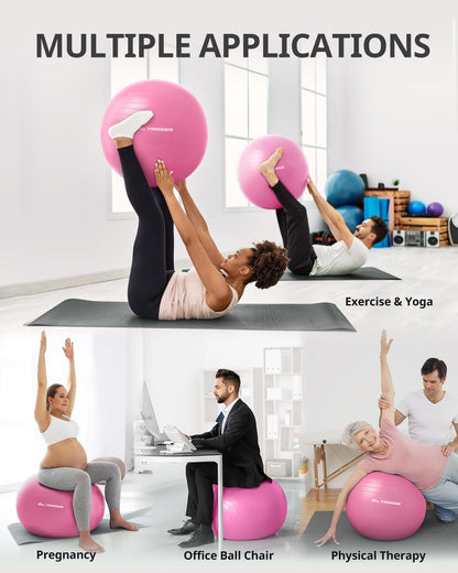 Trideer Extra Thick Yoga Ball Exercise Ball, 5 Sizes Gym Ball, Heavy Duty Ball Chair for Balance, Stability, Pregnancy, Quick Pump Included - My Store