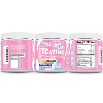 Creatine for Women | Creatine Monohydrate + BCAA Powder Myo-Inositol Collagen Biotin Hyaluronic Acid Folate L Glutamine Vitamin D3 Iron Zinc D-Chiro-Maca Digestion Shelf Builder by Clean Nutra - My Store