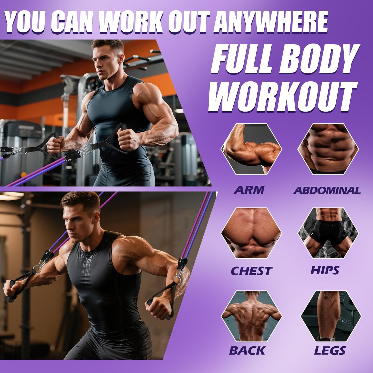 WHATAFIT Resistance Bands, Exercise Bands，Resistance Bands for Working Out, Work Out Bands with Handles for Men and Women Fitness, Strength Training Home Gym Equipment - My Store