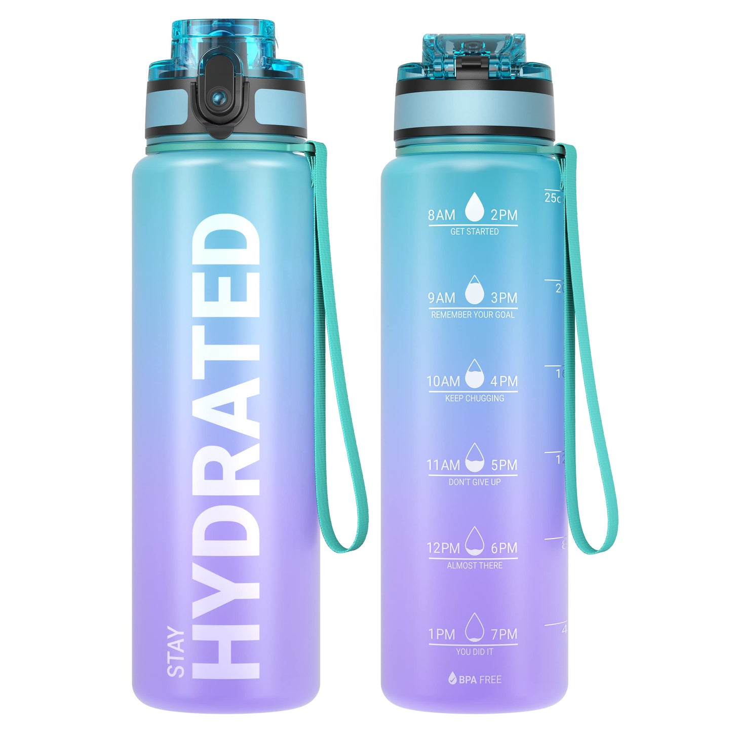 Sahara Sailor Water Bottle, 32/25/17oz Durable and Leakproof Water Bottles Motivational with Time Marker, Tritan, BPA Free, Wide Mouth with Easy Clean Brush for Gym, Travel, School, Office (1 Bottle) - My Store