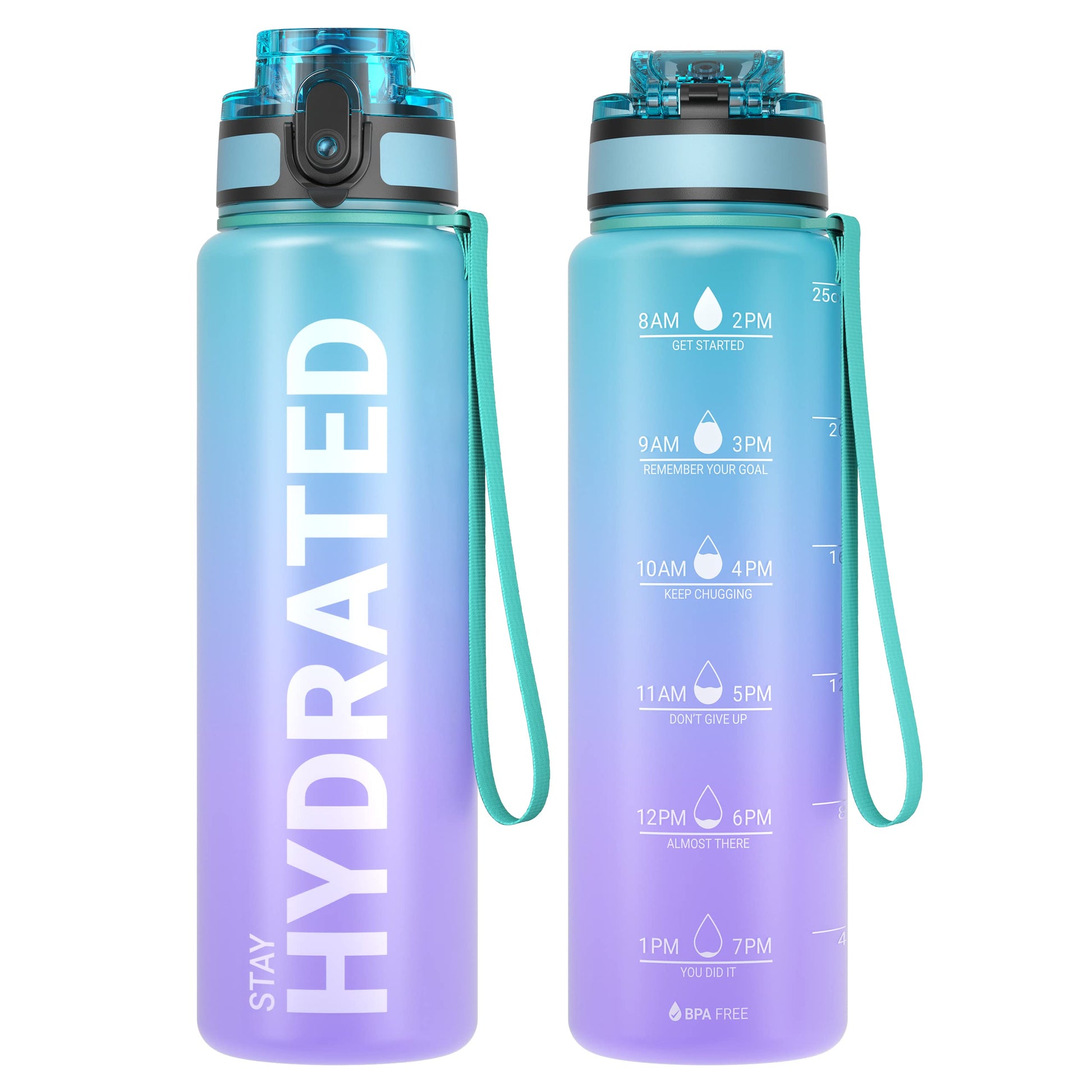 Sahara Sailor Water Bottle, 32/25/17oz Durable and Leakproof Water Bottles Motivational with Time Marker, Tritan, BPA Free, Wide Mouth with Easy Clean Brush for Gym, Travel, School, Office (1 Bottle) - My Store