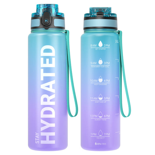 Sahara Sailor Water Bottle, 32/25/17oz Durable and Leakproof Water Bottles Motivational with Time Marker, Tritan, BPA Free, Wide Mouth with Easy Clean Brush for Gym, Travel, School, Office (1 Bottle) - My Store