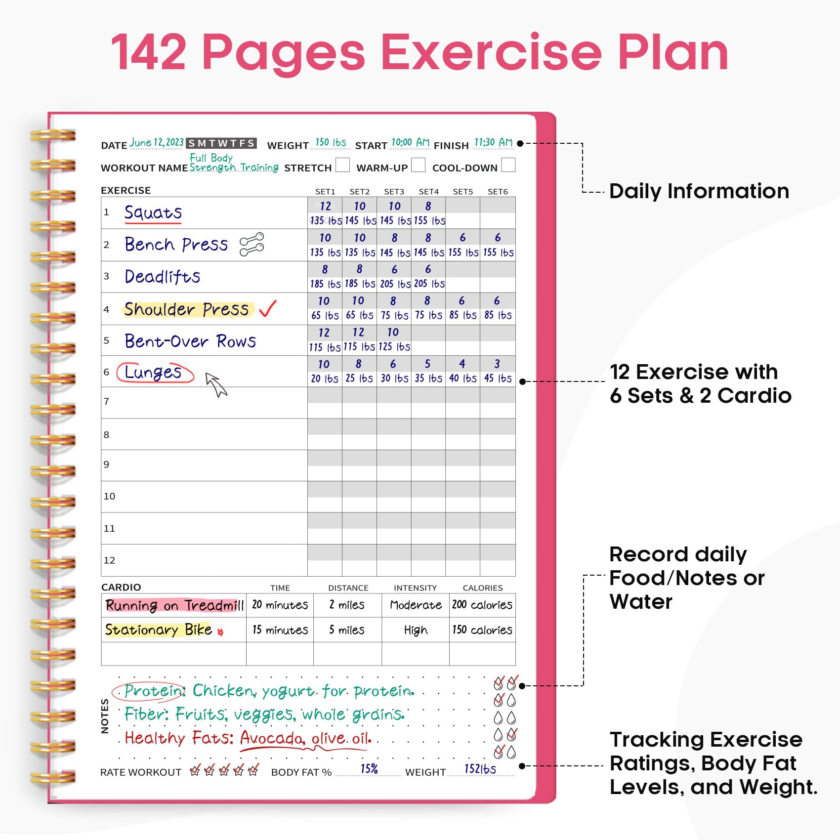 Fitness Workout Journal for Women & Men, A5(5.5" x 8.2") Workout Log Book Planner for Tracking, Progress, and Achieving Your Wellness Goals - Green - My Store