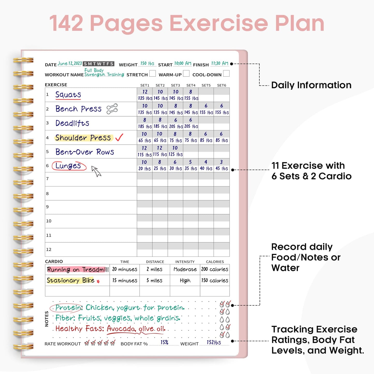 Fitness Workout Journal for Women & Men, A5(5.5" x 8.2") Workout Log Book Planner for Tracking, Progress, and Achieving Your Wellness Goals - Green - My Store