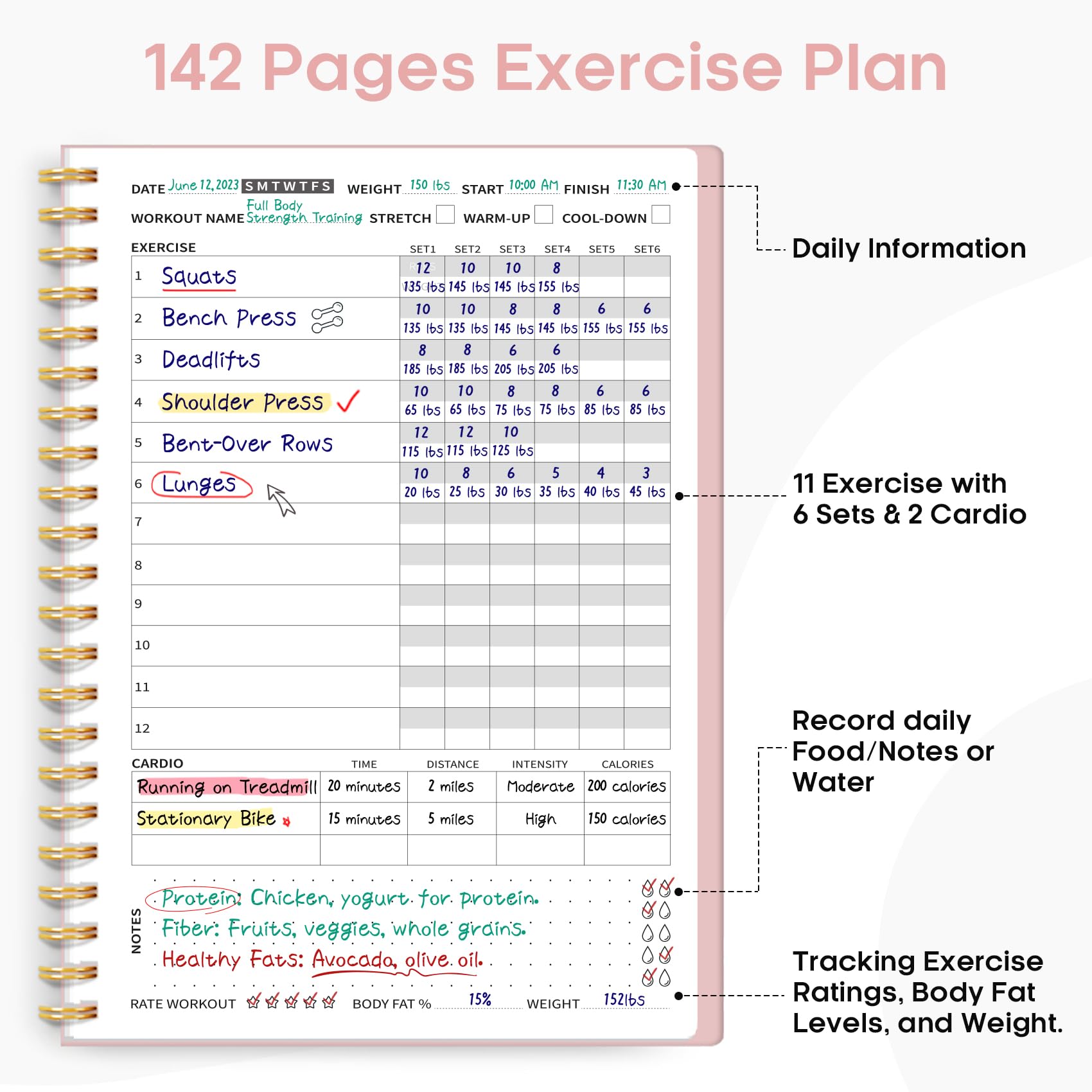 Fitness Workout Journal for Women & Men, A5(5.5" x 8.2") Workout Log Book Planner for Tracking, Progress, and Achieving Your Wellness Goals - Green - My Store