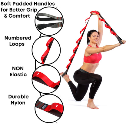 Stretching Strap with Loops - Non Elastic Stretch Band for Physical Therapy, Yoga Strap for Stretching Equipment, Stretch Bands for Exercise and Flexibility - Fascia, Hamstring & Leg Stretcher Belt - My Store
