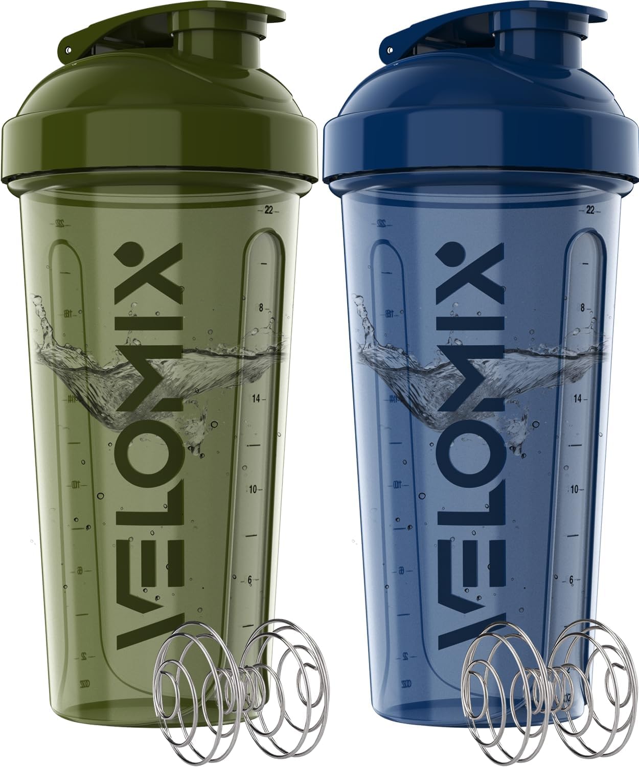 VELOMIX - 2 Pack- 28 oz Protein Shaker Bottles for Protein Mixes - 2x Wire Whisk | Leak Proof Shaker Cups for Protein Shakes | Protein Shaker Bottle Pack (Black/Transparent) - My Store
