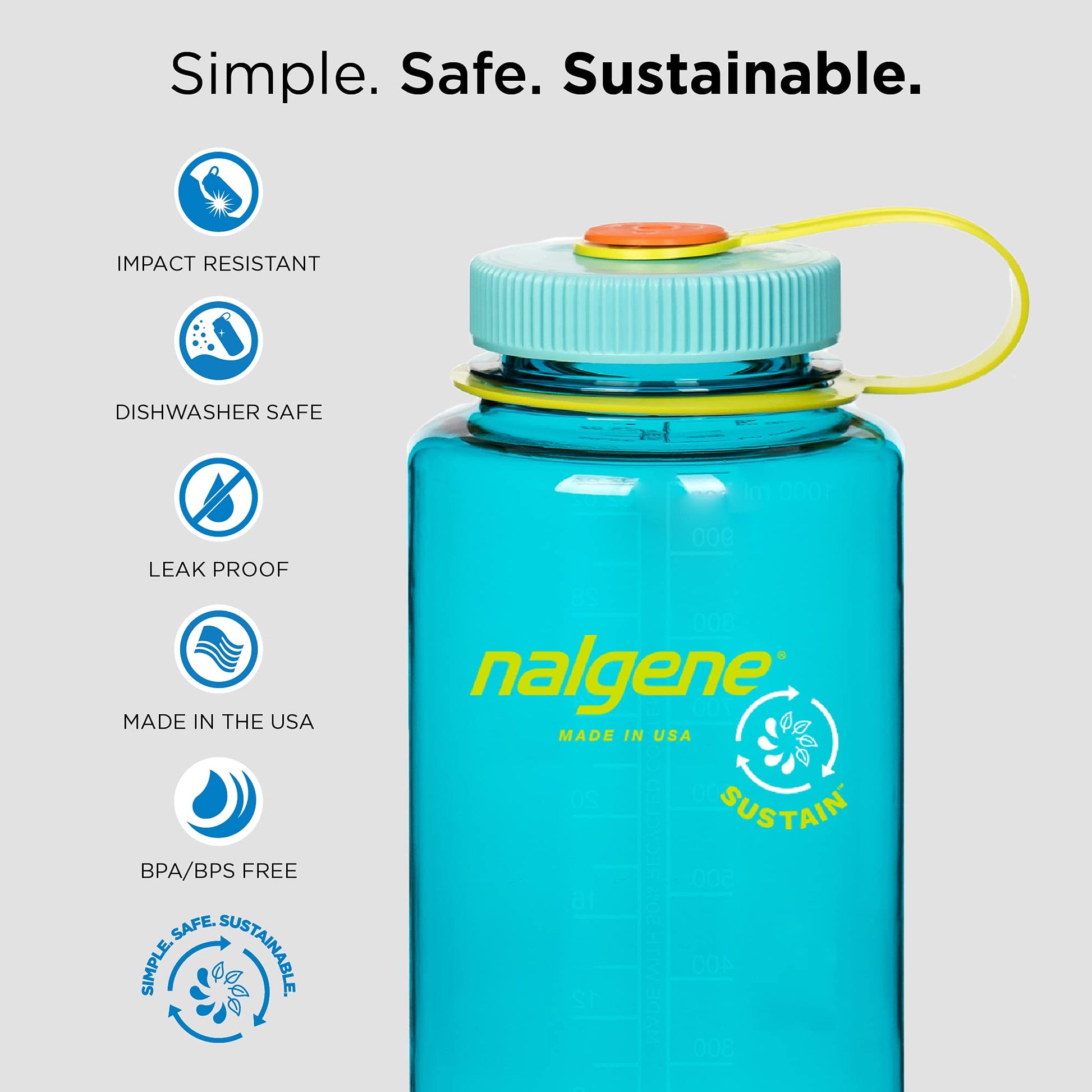 Nalgene Sustain Tritan BPA-Free Water Bottle Made with Material Derived From 50% Plastic Waste (using ISCC certified mass balance), 32 OZ, Wide Mouth - My Store