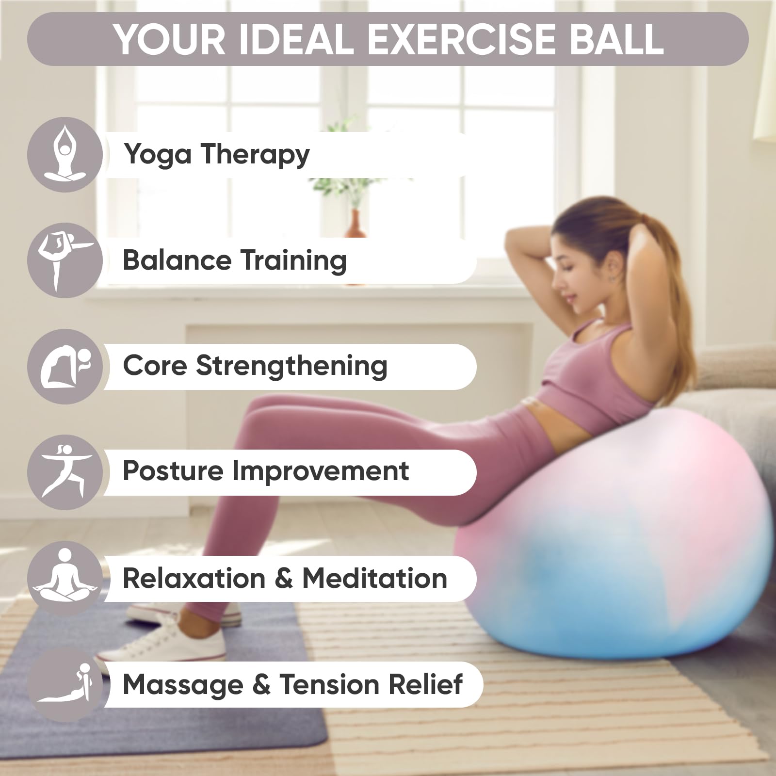 APEXUP Yoga & Pilates Ball - Anti Slip Heavy Duty Gym Ball for Fitness, Balance & Core Workout - My Store