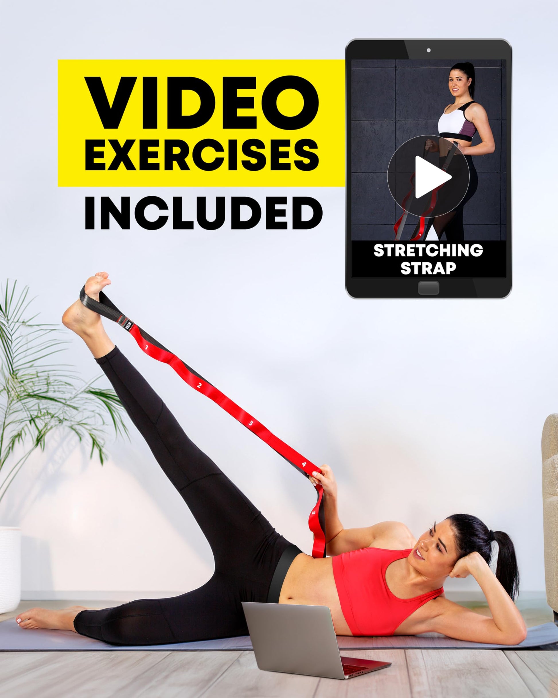 Stretching Strap with Loops - Non Elastic Stretch Band for Physical Therapy, Yoga Strap for Stretching Equipment, Stretch Bands for Exercise and Flexibility - Fascia, Hamstring & Leg Stretcher Belt - My Store